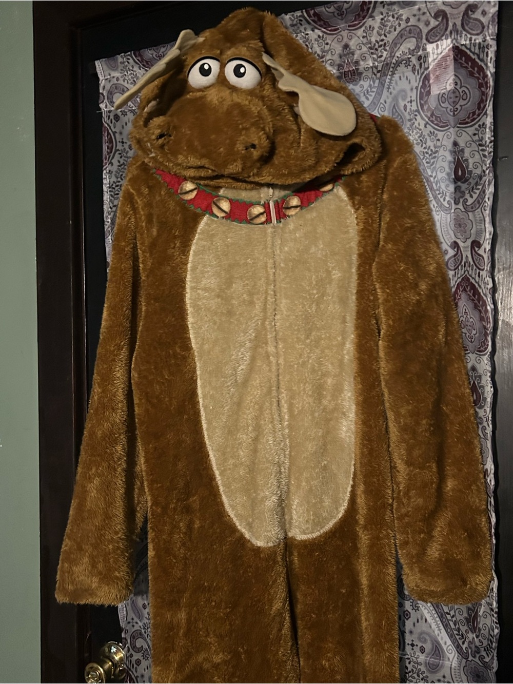 Brown Moose adult Costume Plush Onesie with Hood